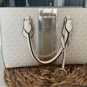 Michael Kors Beige and Silver Tote Bag